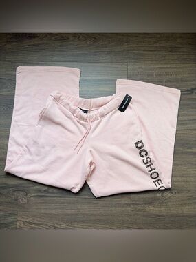 DC Pink Wide-Leg Sweatpants with Leopard Logo